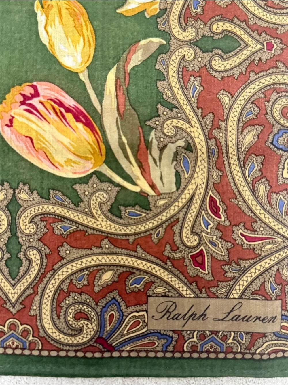 Ralph Lauren Green Floral Paisley cotton Scarf - Picture 7 of 7